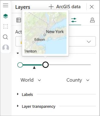 Layers pane with thumbnail map and slider
